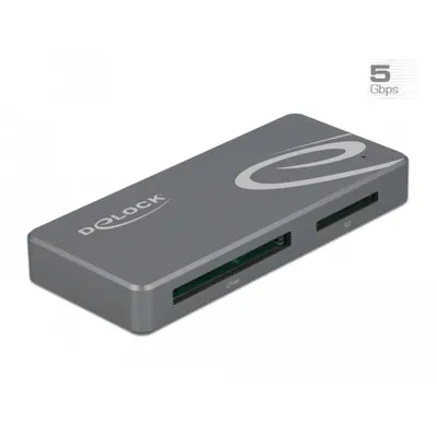 Produktbild von DeLOCK USB Type-C Card Reader für CFast und SD Speicherkarten + USB Hub mit Typ-A und USB Type-C Port, CFast, CFast 2.0, MMC, MMC Mobile, RS-MMC, SD, SDHC, SDXC, Grau, 5000 Mbit/s, Metall, USB 3.2 Gen 1 (3.1 Gen 1) Type-C, 44 mm