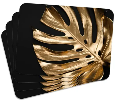Produktbild von MG Design Set aus 4 Kork-Platzsets - Monstera Gold - 30 x 40 cm - hitzebeständig & abwischbar, mit Korkrückseite