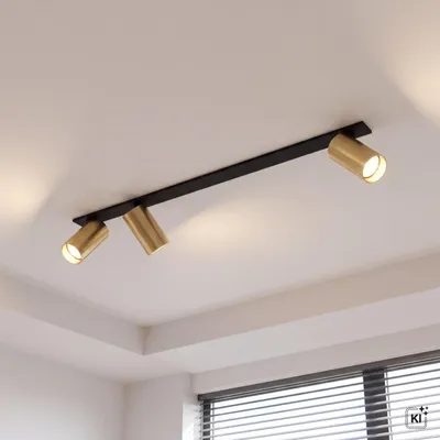 Produktbild von Spot Lampe Messing massiv Aluminium GU10 verstellbar in Schwarz 3-flammig länglich Modern Strahler, KI-generiertes Bild