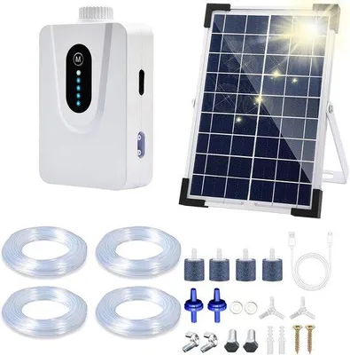 Produktbild von 6W Solar-Luftpumpe mit 6000mAh-Batterie - Teich- und Aquariumbelüfter, USB- und Solarstrom-Ladung - Sauerstoffgenerator mit Belüftungsstein geeignet für Fische