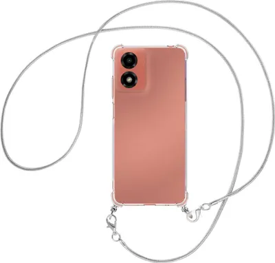 Produktbild von Handykette Backcover-Schutzhülle mit Band (Metall silberfarben) für Motorola Moto G04 / G04s - silberfarbene Snake-Kette