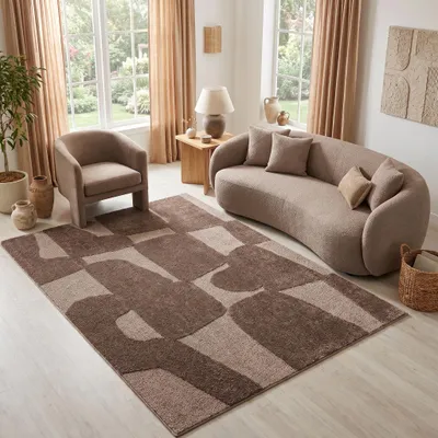 Produktbild von Tapiso Kurzflorteppich RELIEVO 3D abstrakt taupe Wohnzimmer  160 x 220 cm