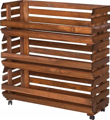 Obrázek produktu pro STOLMAK Dřevěný Regál na Brambory, Ovoce a Zeleninu na Kolečkách 77 x 79 x 30 cm, 3 Patra, Úložné Bedýnky, Hnědý