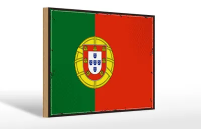 Produktbild von Holzschild Flagge Portugals 30x20cm Retro Flag of Portugal