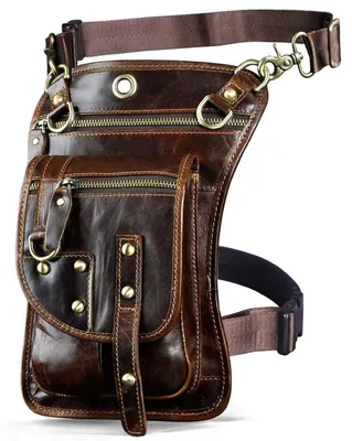 Immagine prodotto di Borsa in pelle da uomo, marsupio da cintura, borsa da coscia, color marrone caffè, dimensioni 17x3,5x28 cm