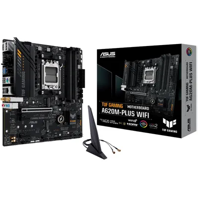 Image de ASUS TUF GAMING A620M-PLUS WIFI - Motherboard - micro ATX - Socket AM5 - AMD A620 Chipsatz - USB 3,2 Gen 1, USB-C 3,2 Gen 1 - Gigabit LAN, 2,5 Gigabit LAN, Bluetooth, Wi-Fi - Onboard-Grafik (CPU erforderlich) - HD Audio (8-Kanal) (90MB1F00-M0EAY0)