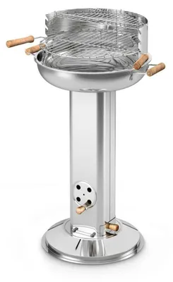 Image de BURI Gril à colonne en acier inoxydable rond ø env. 39cm Poignées en bois Grille de maintien au chaud chromée Hauteur du gril 74
