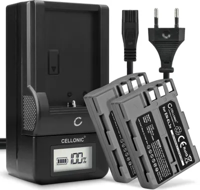 Produktbild von CELLONIC 2x Akku für Kamera Kompatibel mit Nikon D700, D90, D200, EN-EL3e - (1600mAh, 7.4V) + Ladegerät