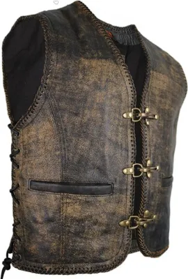 Produktbild von Vintage Lederweste Bikerweste Motorrad Kutte Lederkutte Clubweste Used Look (4XL)