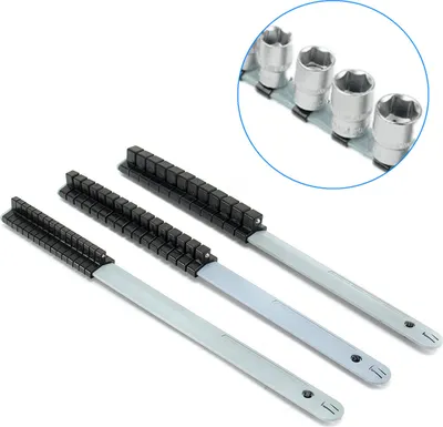 Productafbeelding van 3 stuks sokkelrek, opbergrek met scheidingsrail, trayhouder, plankorganizer, geschikt voor 1/4, 3/8 en 1/2 inch
