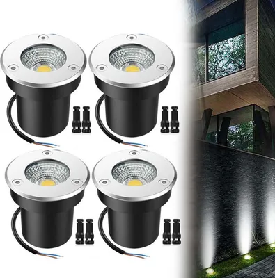 Image de Spot LED encastré au sol 5 W, lot de 4 spots ronds, éclairage LED d'extérieur IP65, éclairage de jardin et d'allée, blanc