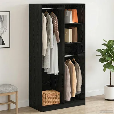 Produktbild von Kleiderschrank mit Regal Schwarz Eichen-Optik 100 x 50 x 200 cm - Kleiderschränke c2417