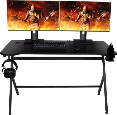 Obrázok produktu pre Herný stôl pre PC, 120 x 60,5 x 18 cm, s držiakom na nápoje a držiakom na slúchadlá, čierny