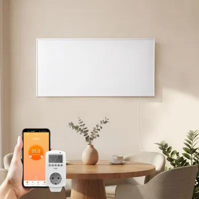 Produktbild von EMKE Infrarotheizung mit Thermostat, Weiß 119,5x59,5 cm 1000 W Wandmontage