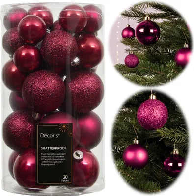 Produktbild von LS-LebenStil 30 Kunststoff Weihnachtskugeln Festive Pink 4cm-6cm Baumkugel Christbaumkugel Christbaumschmuck Weihnachtsdeko bruchsicher bruchfest