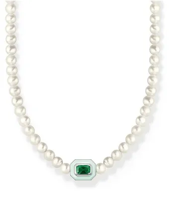 Produktbild von Thomas Sabo Halskette mit weißen Perlen und grünem Stein KE2183-082-6-L42V