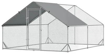 Image de Poulailler - Enclos extérieur pour poules - Pour 4 à 6 poules - Toit de protection solaire - Dimensions : 3 x 2 x 2 mètres - Matériaux : acier et plastique - Couleur : gris argenté