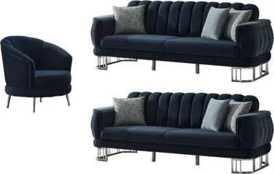 Produktbild von Villa Möbel Sofa Set Apollon Anthrazit Stellvariante:3+2+1 Relax- und Bettfunktion, pflegeleichter Mikrofaser Samtstoff