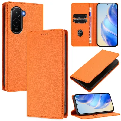 Image de Housse en cuir Litchi pour téléphone portable Xiaomi Poco M7 4G Wallet Porte-cartes Stand Fonction Housse Orange
