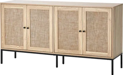 Obrázek produktu pro Ratanový úložný prostor - 4 magnetické dveře - nastavitelné police - přírodní barva - elegantní design - prostorově úsporné řešení