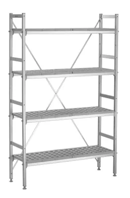 Zdjęcie produktu dla System regałów gastronomicznych Bartscher Zestaw 4 | wys. x szer. x gł. 179x114x36 cm | obciążenie półki 50 kg | aluminium | B1070