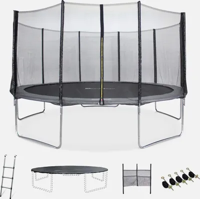 Produktbild von sweeek - Trampolin Ø460cm mit Sicherheitsnetz und Zubehör - Grau