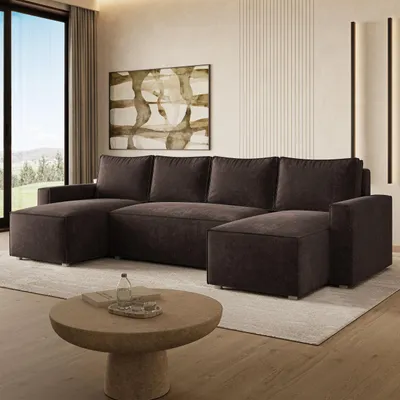 Produktbild von Masseno Ecksofa ASPRA LM mit Schlaffunktion U-Form, Sofa mit Bettkasten, Wohnzimmersofa, Couch, Soffa, Bettsofa, Couchgarnitur- Braun, LUMO 40