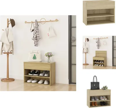 Obrázek produktu pro vidaXL Lavice na boty Sonoma dub 60x30x45 cm materiál na bázi dřeva - Botníky a skříně
