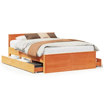 Produktbild von vidaXL Massivholzbett ohne Matratze mit Kopfteil Braun 140x200 cm