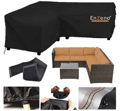 Immagine prodotto di Copertura protettiva a forma di L per mobili da giardino, impermeabile e resistente al vento, dimensioni 215 x 215 x 87 cm