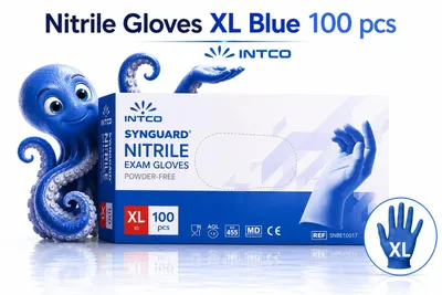 Zdjęcie produktu dla Rękawiczki nitrylowe bezpudrowe Intco niebieski 100 szt. rozmiar XL jednorazowe ochronne