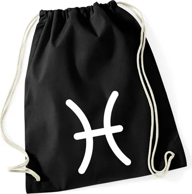 Produktbild von Huuraa Turnbeutel Fische Sternzeichen Zeichen 12 Liter Black Baumwolle Rucksack Geschenkidee