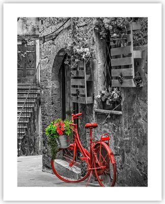 Produktbild von Poster - Poster ohne Rahmen - Rot Fahrrad Allee - 40x50 cm - Wand Bild - Wanddeko - Wandbilder - Kunstposter - Wandposter - Bilder - Kunstdruck - Wanddekoration - Wandbild - P2XPA40x50-4410