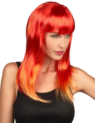 Immagine prodotto di Parrucca da donna lunga con frange rosso-arancio - taglia unica