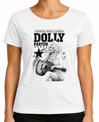 Obrázok produktu pre Dámske tričko s potlačou Dolly Parton, legenda country hudby, westernová gitara, Nashville, Jolene, biela farba, veľkosť XL