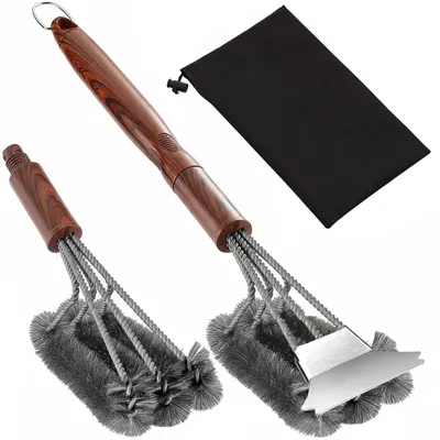 Produktbild von Grillbürste mit Schaber und 2 austauschbaren, dreieckigen Bürstenköpfen