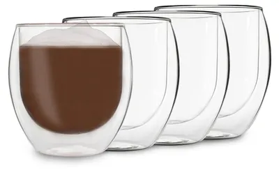Produktbild von DUOS® Jumbo Latte Macchiato Gläser Set 4x410ml, Doppelwandige Gläser Latte Macchiato, Doppelwandige Kaffeegläser, Teegläser, Cappuccino Gläser Eiskaffee Gläser Thermogläser doppelwandig Espressotassen