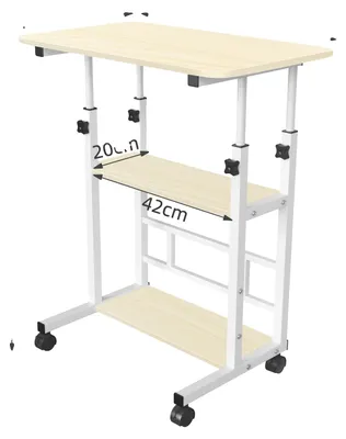 Immagine prodotto di Tavolo regolabile in altezza, scrivania mobile con ruote, finitura in legno