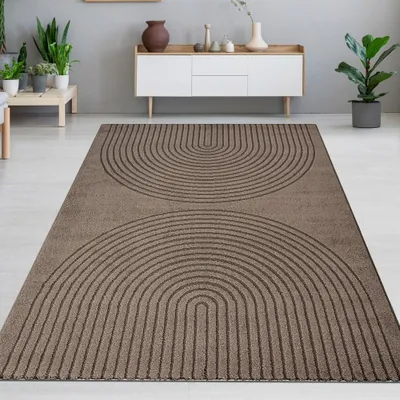 Immagine prodotto di Tappeto di design marrone con motivo a cerchi 3D elegante e moderno Dimensioni - 200 x 280 cm