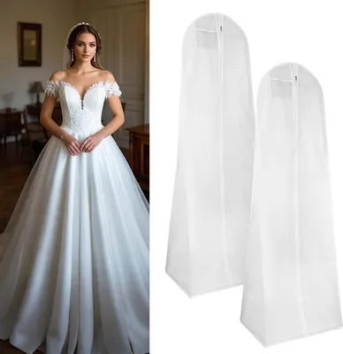 Produktbild von Hochzeitskleidertasche Set - 180 cm atmungsaktive Trauertasche für Hochzeitskleid oder langen Mantel - weiß