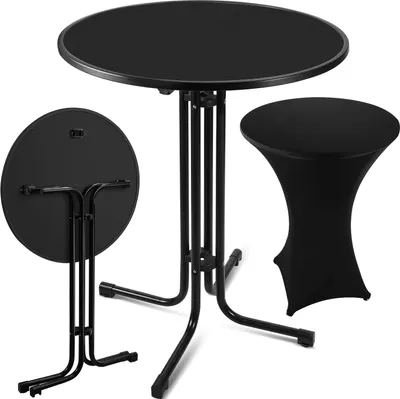 Zdjęcie produktu dla Stół barowy Aopunly, stół bistro, metalowy stół ogrodowy, Ø 80 cm, składany, czarny, w zestawie z pokrowcem