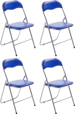 Produktbild von CLP 4er Set Klappstuhl Felix Klappbarer mit Kunstleder PVC Sitz Gepolstert blau/silber