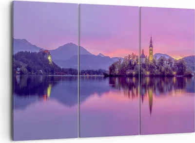 Produktbild von Bild auf Leinwand - Leinwandbild - Landschaft Berg See Kirche - 105x70cm - Wand Bild - Wanddeko - Leinwanddruck - Bilder - Kunstdruck - Wanddekoration - Leinwand bilder - Wandkunst - CE105x70-3208