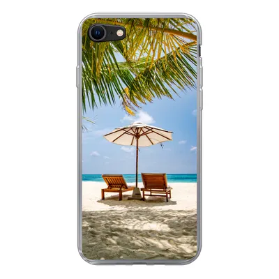 Produktbild von MuchoWow® Handyhülle Schutzhülle Hülle für iPhone SE 2020 Strand - Strandkorb - Sonnenschirm Silikon Softcase Handy Hülle - Kartenbesitzer