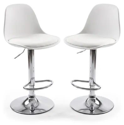 Produktbild von Relaxdays Barhocker 2er Set, höhenverstellbar, drehbar, Lehne & Fußstütze, , Kunstleder, Metall, Barstuhl Küche, weiß