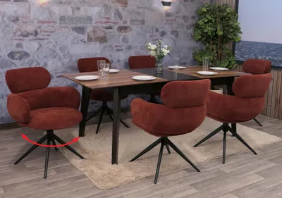 Obrázek produktu pro sada 6 jídelních židlí HWC-O77, kuchyňská židle Židle, otočná, automatické vracení, látka (310g/m²) žinylka Oeko-Tex červenohnědá