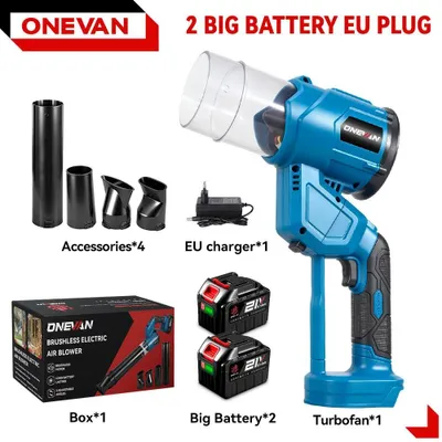Produktbild von 2-in-1 Laub- und Staubgebläse - Akku-Turbogebläse - Bürstenloser Motor - 38.000 U/min - Set mit 2 großen Akkus - 18 V