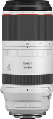 A studio shot of a Canon camera lens.