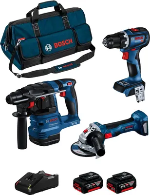 Produktbild von BOSCH Kit BK3012BAG (GBH 18V-22 + GSR 18V-90 C + GWS 18V-7 + 2 x 5,0 Ah + GAL18V-40 + HDBAG)