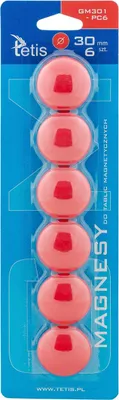 Zdjęcie produktu dla Tetis - Magnesy Do Tablic, Czerwone, Gładkie, 30Mm (6 Sztuk)